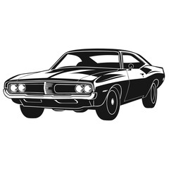 Fototapeta premium Black and white illustration of a classic american muscle car