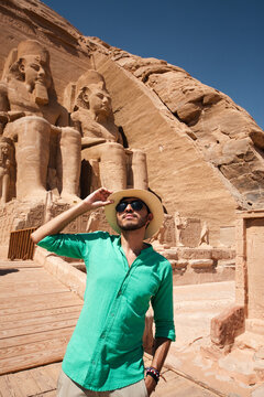 Man enjoying a sunny day at the ancient Abu Simbel temples in southern Egypt