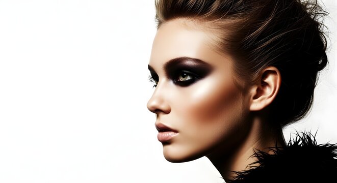 Portrait of elegant woman with dramatic smoky eye makeup