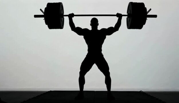 silhouette of a muscular man lifting a barbell overhead