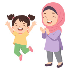 Fototapeta premium Mom and Kids Illustration