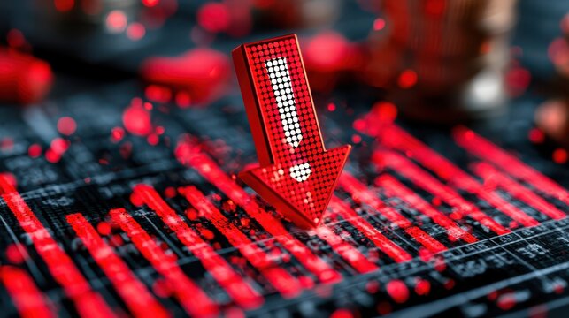A red downward arrow on a digital financial chart indicates a sharp decline or loss in market value.