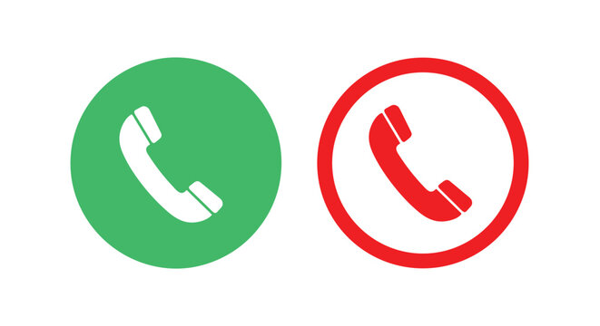 Pair of phone handset icons in green and red circles representing call answer and end actions for user interface.