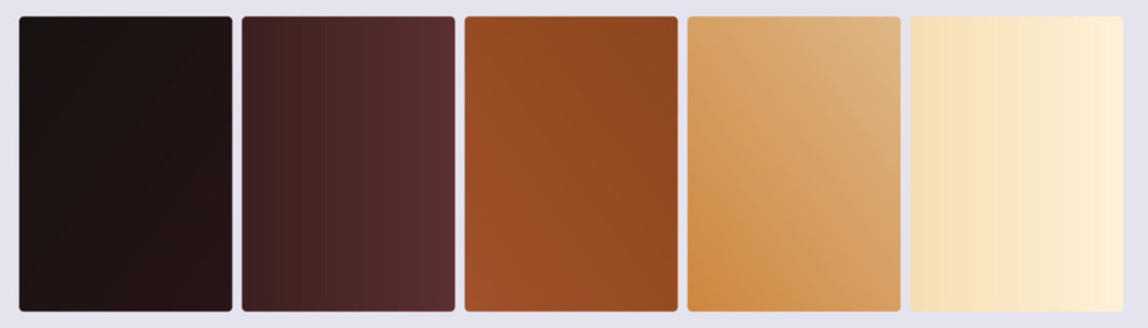 Set of five nature sienna gradient cards in dark brown mahogany saddle tan peru wheat and papaya warm tones