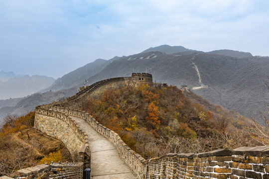 Great Wall path of the Mutianyu section near Beijing in Autumn season