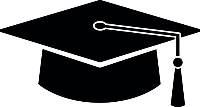 Graduation cap vector icon, black academic mortarboard with tassel, university commencement symbol for education and degree achievement