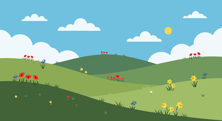 Fototapeta premium Green hills with flowers.