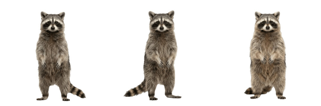 Cute Standing Raccoon Isolated PNG, Forest Animal Wildlife Photography, Realistic Procyon Lotor Clipart for Nature and Education Designs