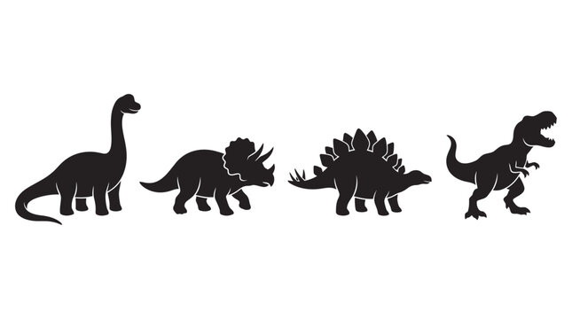 Dinosaur silhouettes collection on a white background