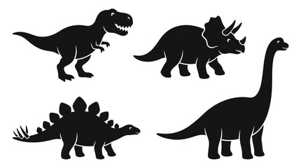 Dinosaur silhouettes collection black shapes on a white background © Vector Hub24