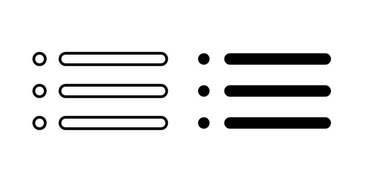 Menu icon in outline and solid style. Ideal for navigation, mobile apps, and website interface design on white background.