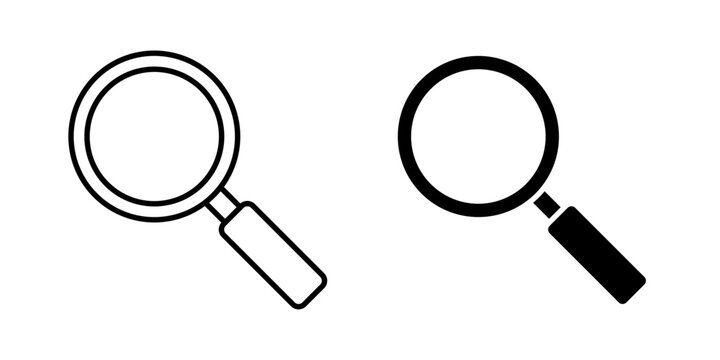 Search icon in outline and solid style. Ideal for browsing, discovery, and navigation apps on white background.