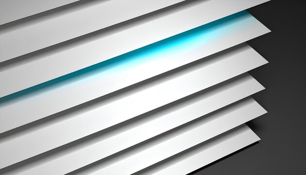斜めに重なる白いパネルと青いネオンの光 / Side cross-section view of stacked translucent monochrome paper-like layers in white (Generative AI)