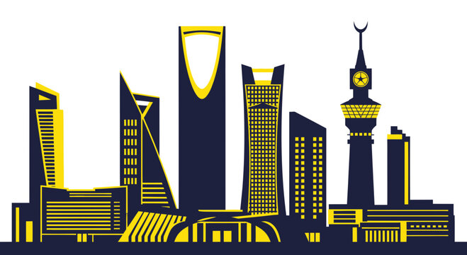 Riyadh Skyline, Saudi Arabia, Modern Architecture, Cityscape, Flat Design