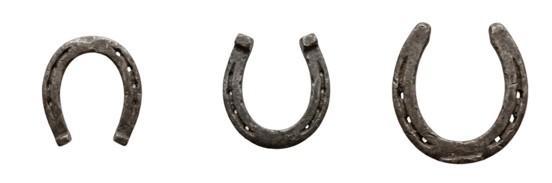 Lucky Silver Horseshoe Isolated on Transparent Background, Metal Horse Shoe PNG, Symbol of Good Luck and Protection Graphic Element.