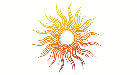 Stylized sun with radiant, wavy orange-yellow rays against a white background © Sendal