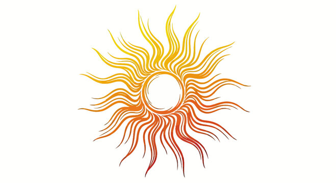 Stylized sun with radiant, wavy orange-yellow rays against a white background