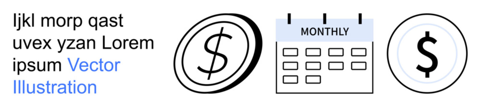 Financial planning, income management, budgeting, subscription billing, banking, payment tracking. Dollar symbols and monthly calendar icon. Financial planning and income management concept