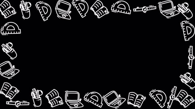 School Supplies Doodle Pattern 4k Transparent Loop Background