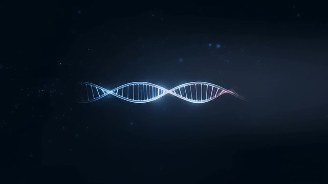 DNA Double Helix Structure with Blue Glowing Light on Dark Background