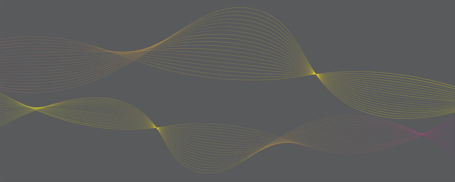 Abstract yellow and orange gradient wave lines flowing across a solid gray background. Modern digital dynamic wireframe design art for a sleek look.