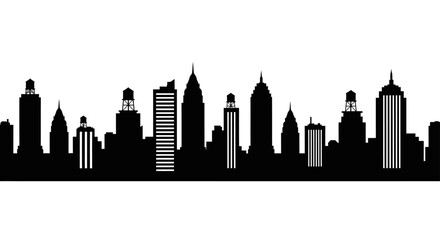 Fototapeta premium A stark black silhouette of a city skyline with varying skyscraper heights against a white background