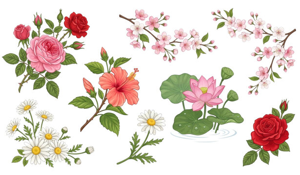 Premium Floral Garden Flower Collection Vector Illustration