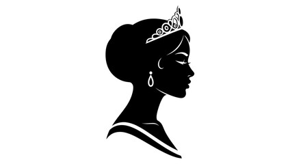 Silhouette of a Princess with Crown and Earrings, Elegant Profile Portrait © Sesel