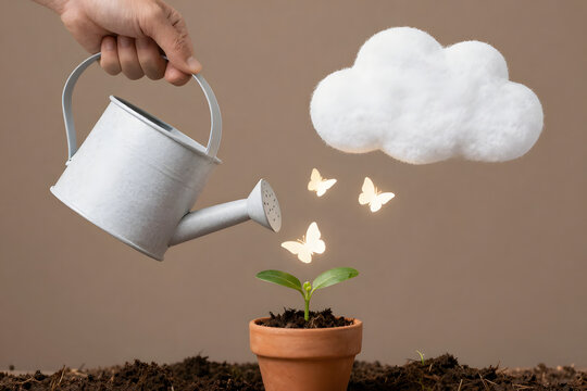 Recycled cardboard watering can + butterflies