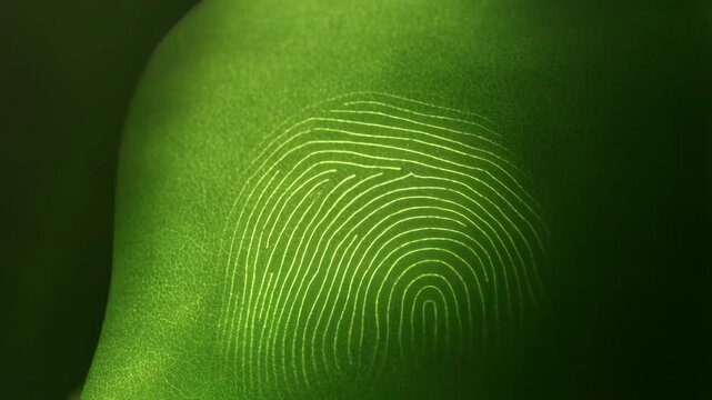 Abstract biometric fingerprint scan appearing on a green organic background