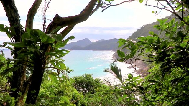 Praia Lopes Mendes beach on tropical island Ilha Grande Brazil.