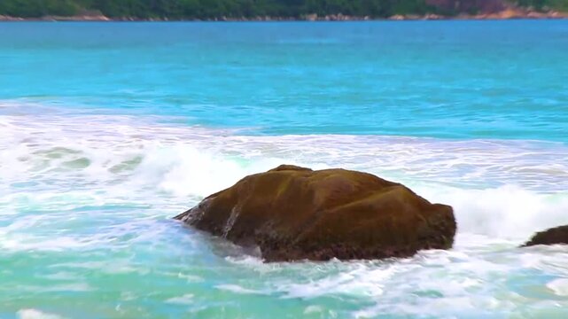 Rocks waves Praia Lopes Mendes beach Ilha Grande island Brazil.