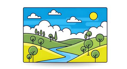 Fototapeta premium Serene landscape with rolling hills trees.