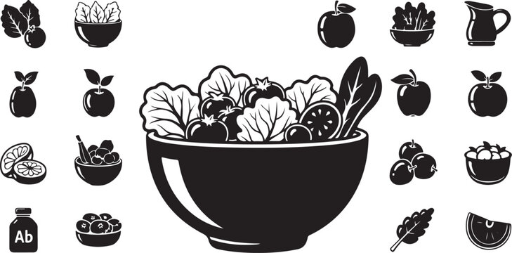 Healthy fresh salad bowl with fruits and vegetables vector