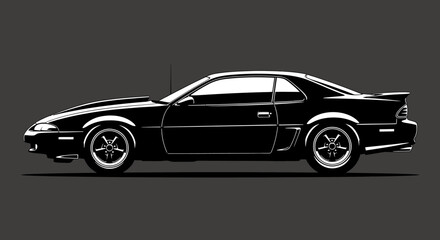 Obraz premium A classic muscle car in bold silhouette on a dark background