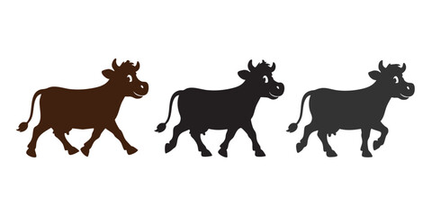 Fototapeta premium Cow Walking Silhouette Character Set