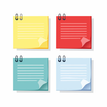 Four Colorful Sticky Notes with Lines and Clips