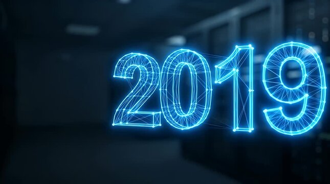 2019 digital number hologram in a technology environment