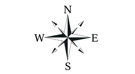 Black compass rose with cardinal directions and four intermediate points on white background © NAFAS KUDA