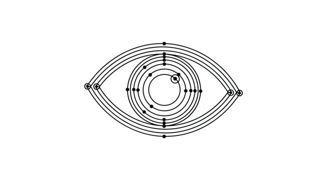 Abstract eye shape formed by concentric arcs and scattered dots
