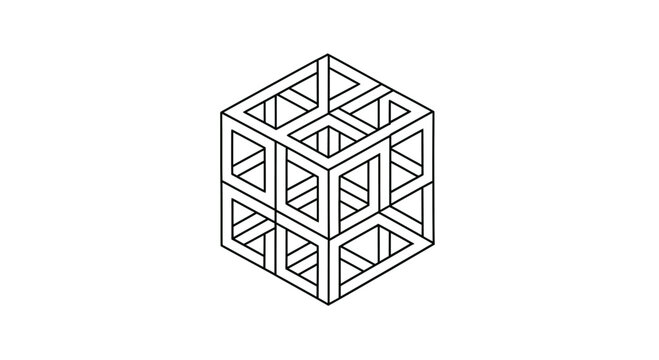 Isometric wireframe cube with internal triangular structure