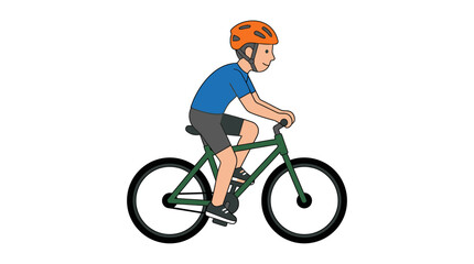 Fototapeta premium Young boy riding a bicycle with helmet