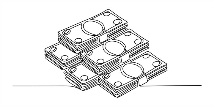 Continuous single line drawing of a stack of paper money bills showing wealth and financial success concept in a simple minimalist artistic style Vector, illustration