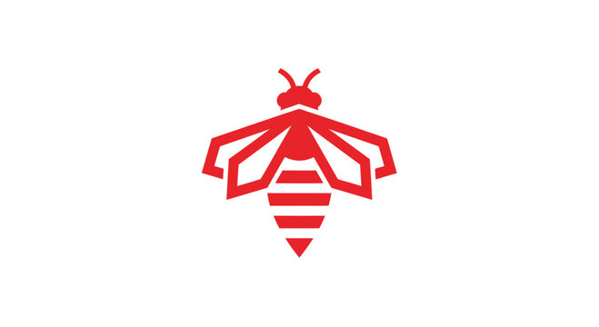 Modern Geometric Red Bee Icon on White Background