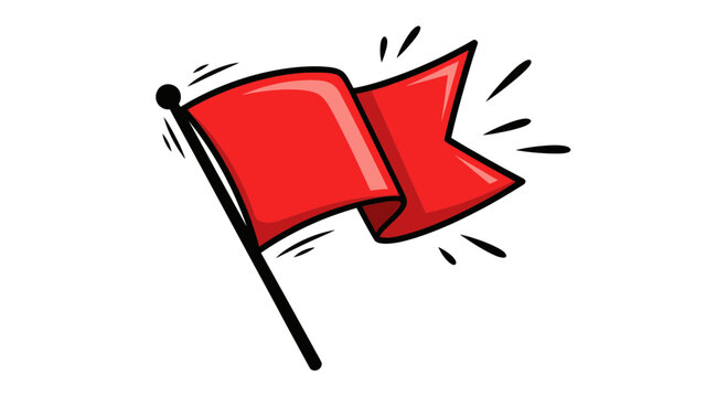 Red Flag Waving, Warning Signal, Alert Symbol, Danger Sign, Attention Icon