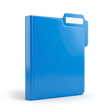 Blue plastic file folder standing on white background
