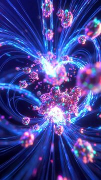 Neon Quantum Particles Spiraling Around Magnetic Field Lines