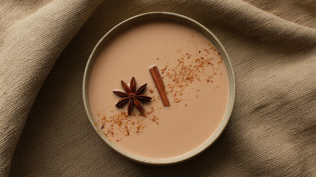 Gew&uuml;rzter Chai Tee mit Sternanis und Zimt auf Leinen
