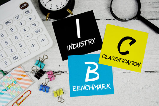 ICB Industry Classification Benchmark text phrase of business and financial concept
