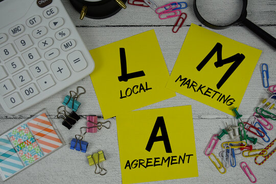 LMA Abbreviation of Local Marketing Agreement text phrase of business and financial concept
